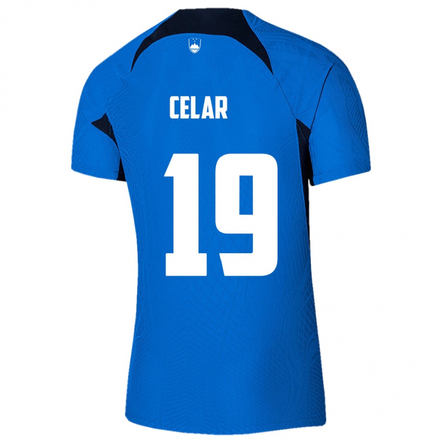 Niño Fútbol Camiseta Eslovenia Zan Celar #19 Azul 2ª Equipación 24-26