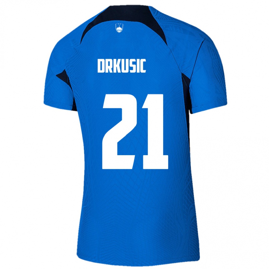 Niño Fútbol Camiseta Eslovenia Vanja Drkusic #21 Azul 2ª Equipación 24-26