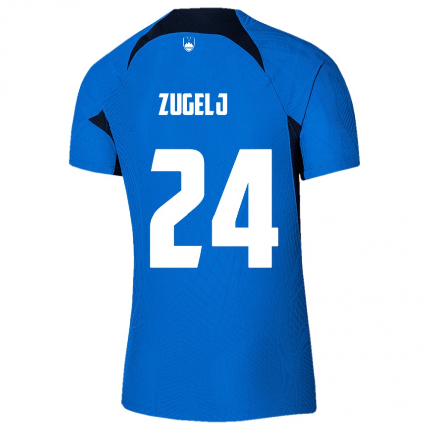 Niño Fútbol Camiseta Eslovenia Nino Zugelj #24 Azul 2ª Equipación 24-26