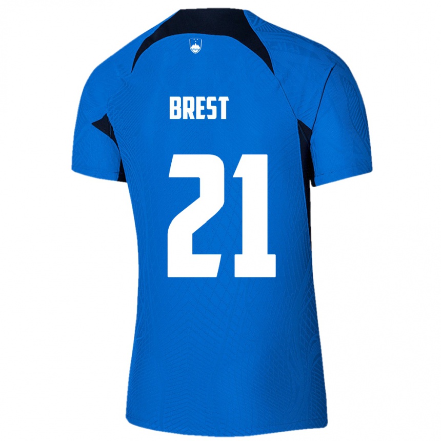 Niño Fútbol Camiseta Eslovenia Marko Brest #21 Azul 2ª Equipación 24-26