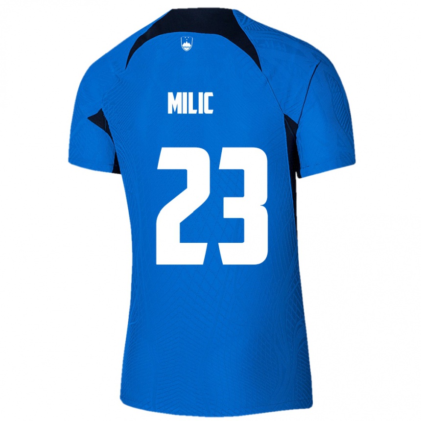 Niño Fútbol Camiseta Eslovenia Nino Milic #23 Azul 2ª Equipación 24-26