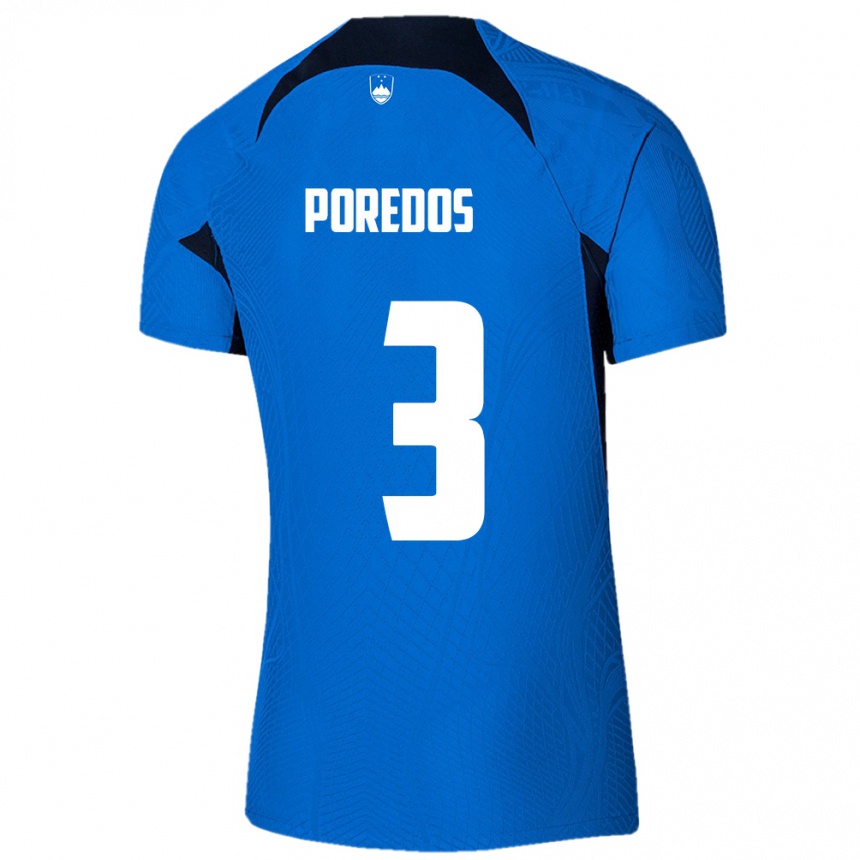 Niño Fútbol Camiseta Eslovenia Luka Poredos #3 Azul 2ª Equipación 24-26