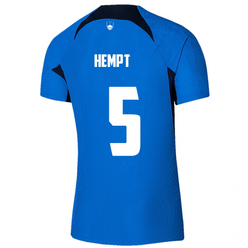 Niño Fútbol Camiseta Eslovenia Lukas Hempt #5 Azul 2ª Equipación 24-26