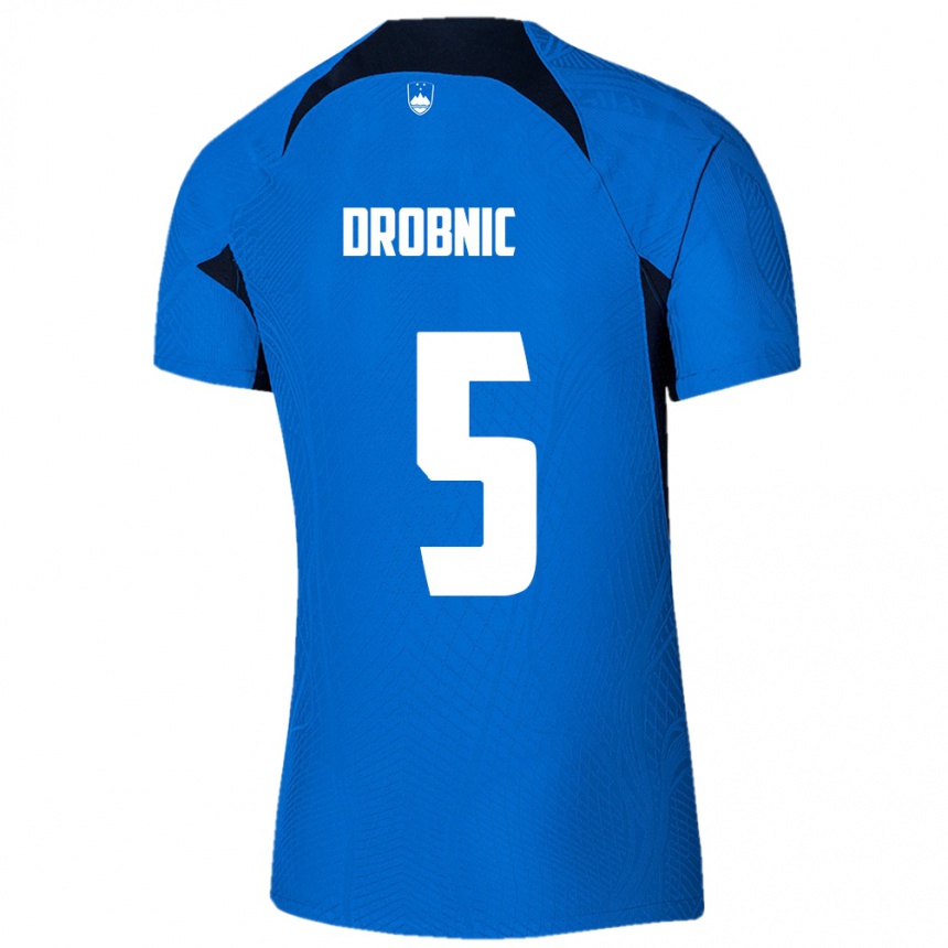 Niño Fútbol Camiseta Eslovenia Dominik Drobnic #5 Azul 2ª Equipación 24-26