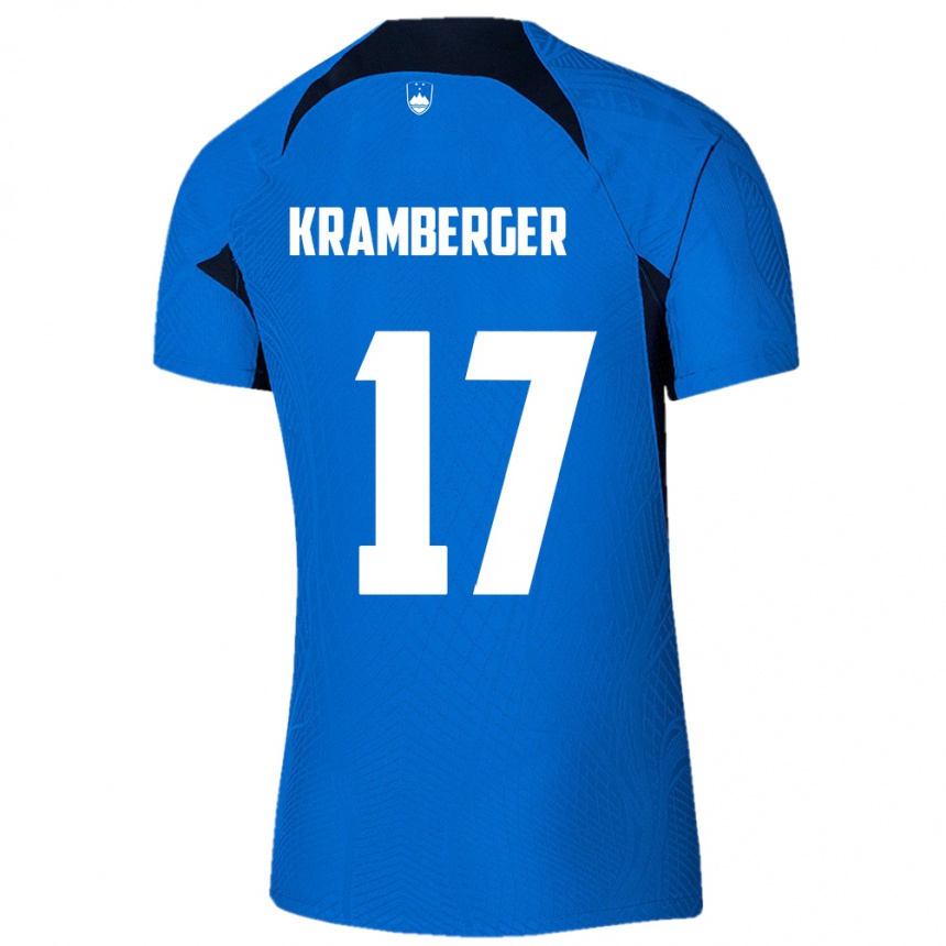 Niño Fútbol Camiseta Eslovenia Enej Kramberger #17 Azul 2ª Equipación 24-26