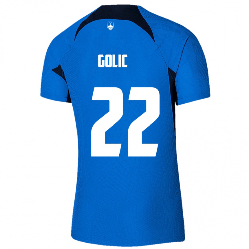 Niño Fútbol Camiseta Eslovenia Tilen Golic #22 Azul 2ª Equipación 24-26