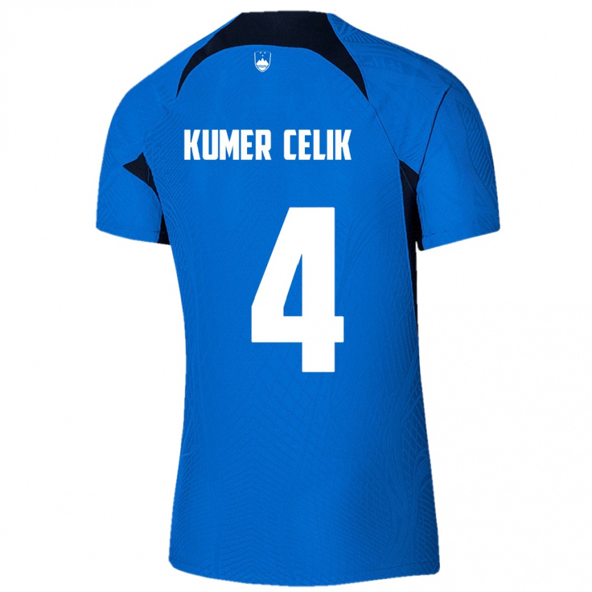 Niño Fútbol Camiseta Eslovenia An Kumer Celik #4 Azul 2ª Equipación 24-26