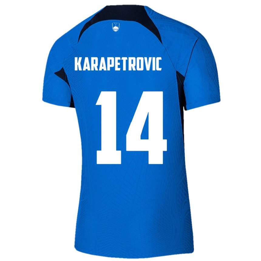 Niño Fútbol Camiseta Eslovenia Luka Karapetrovic #14 Azul 2ª Equipación 24-26