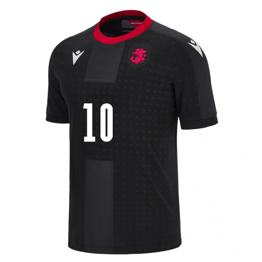 Niño Fútbol Camiseta Georgia Nikoloz Kvelashvili #10 Negro 2ª Equipación 24-26