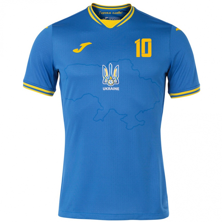 Niño Fútbol Camiseta Ucrania Andriy Matkevych #10 Azul 2ª Equipación 24-26