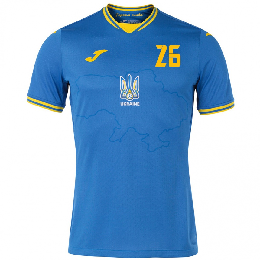 Niño Fútbol Camiseta Ucrania Bogdan Mykhaylichenko #26 Azul 2ª Equipación 24-26