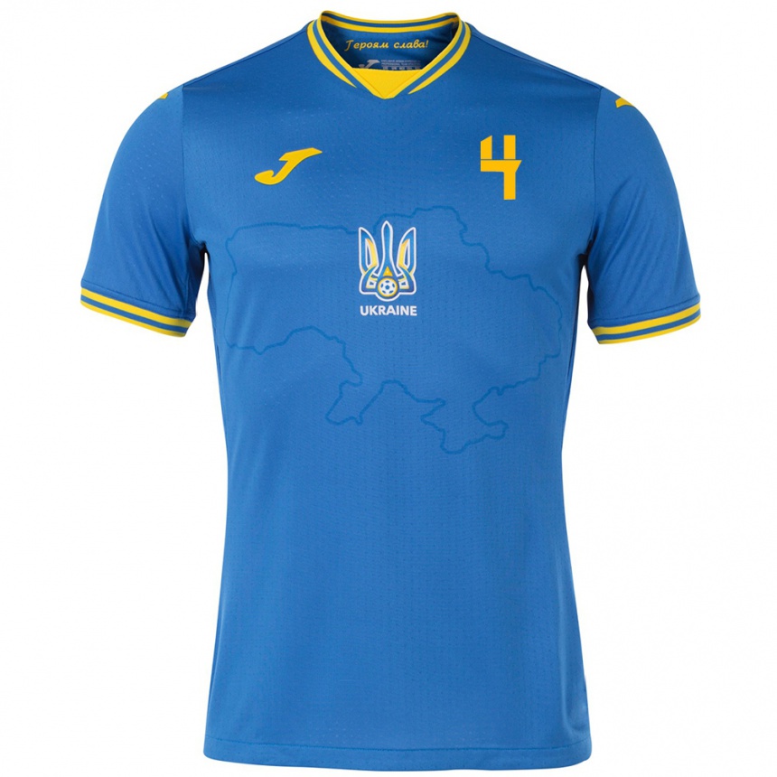 Niño Fútbol Camiseta Ucrania Maksym Taloverov #4 Azul 2ª Equipación 24-26