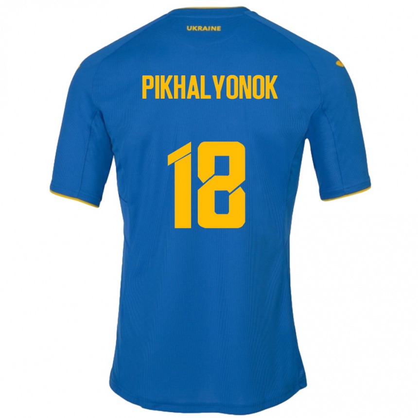 Niño Fútbol Camiseta Ucrania Oleksandr Pikhalyonok #18 Azul 2ª Equipación 24-26