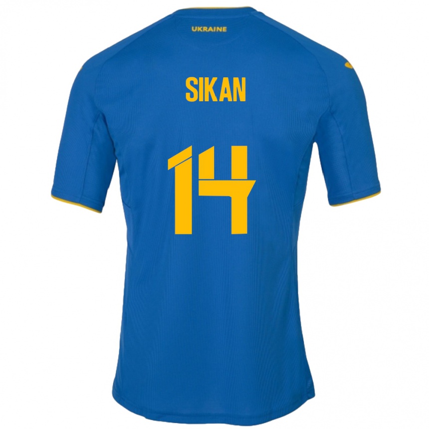 Niño Fútbol Camiseta Ucrania Danylo Sikan #14 Azul 2ª Equipación 24-26