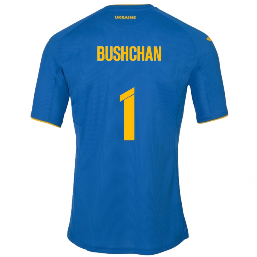 Niño Fútbol Camiseta Ucrania Georgiy Bushchan #1 Azul 2ª Equipación 24-26