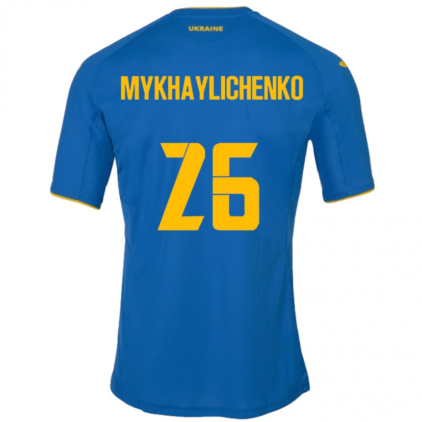 Niño Fútbol Camiseta Ucrania Bogdan Mykhaylichenko #26 Azul 2ª Equipación 24-26