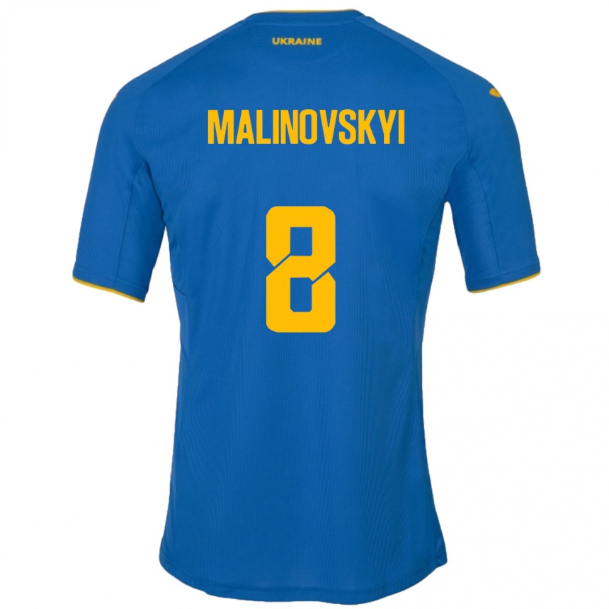 Niño Fútbol Camiseta Ucrania Ruslan Malinovskyi #8 Azul 2ª Equipación 24-26