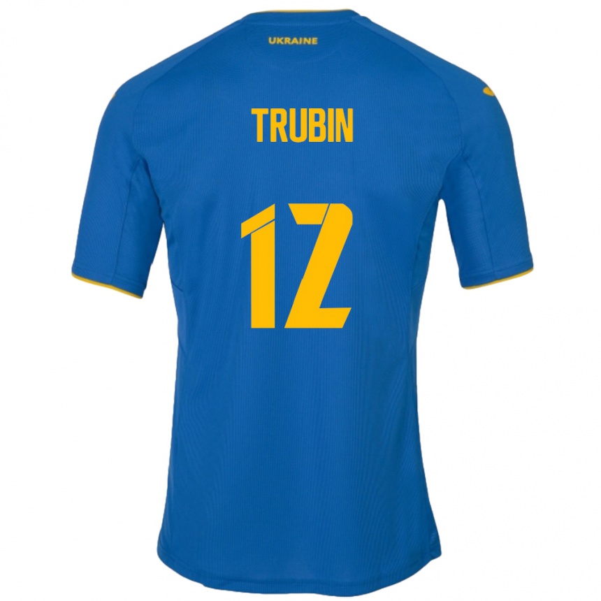 Niño Fútbol Camiseta Ucrania Anatoliy Trubin #12 Azul 2ª Equipación 24-26