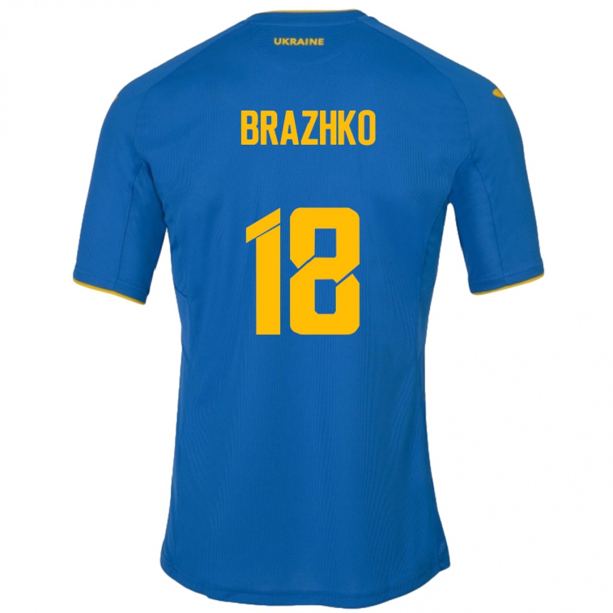 Niño Fútbol Camiseta Ucrania Volodymyr Brazhko #18 Azul 2ª Equipación 24-26