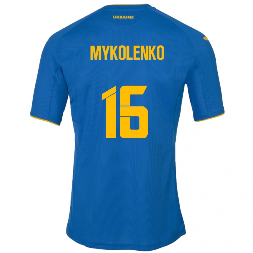 Niño Fútbol Camiseta Ucrania Vitaliy Mykolenko #16 Azul 2ª Equipación 24-26