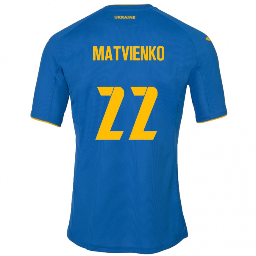 Niño Fútbol Camiseta Ucrania Mykola Matvienko #22 Azul 2ª Equipación 24-26