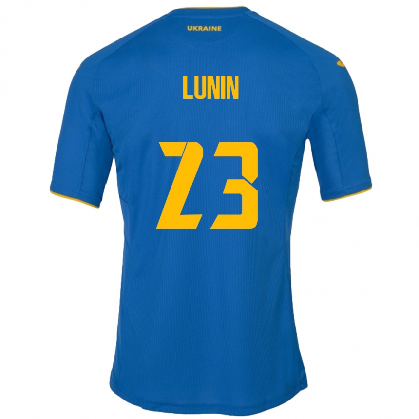 Niño Fútbol Camiseta Ucrania Andriy Lunin #23 Azul 2ª Equipación 24-26