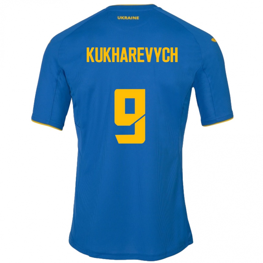 Niño Fútbol Camiseta Ucrania Mykola Kukharevych #9 Azul 2ª Equipación 24-26