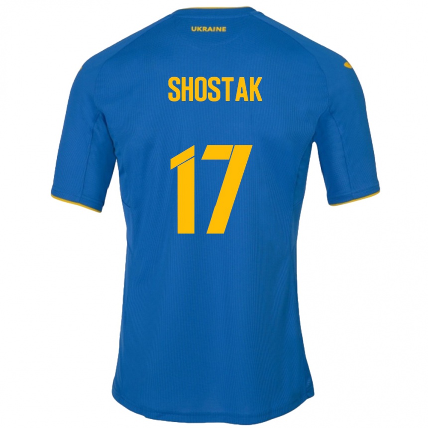 Niño Fútbol Camiseta Ucrania Denys Shostak #17 Azul 2ª Equipación 24-26