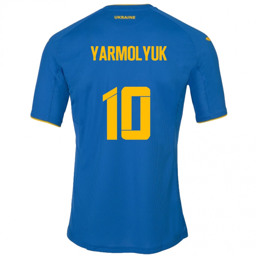 Niño Fútbol Camiseta Ucrania Yegor Yarmolyuk #10 Azul 2ª Equipación 24-26