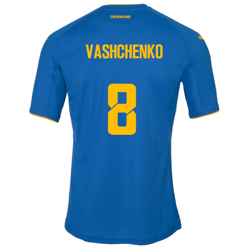 Niño Fútbol Camiseta Ucrania Daniil Vashchenko #8 Azul 2ª Equipación 24-26