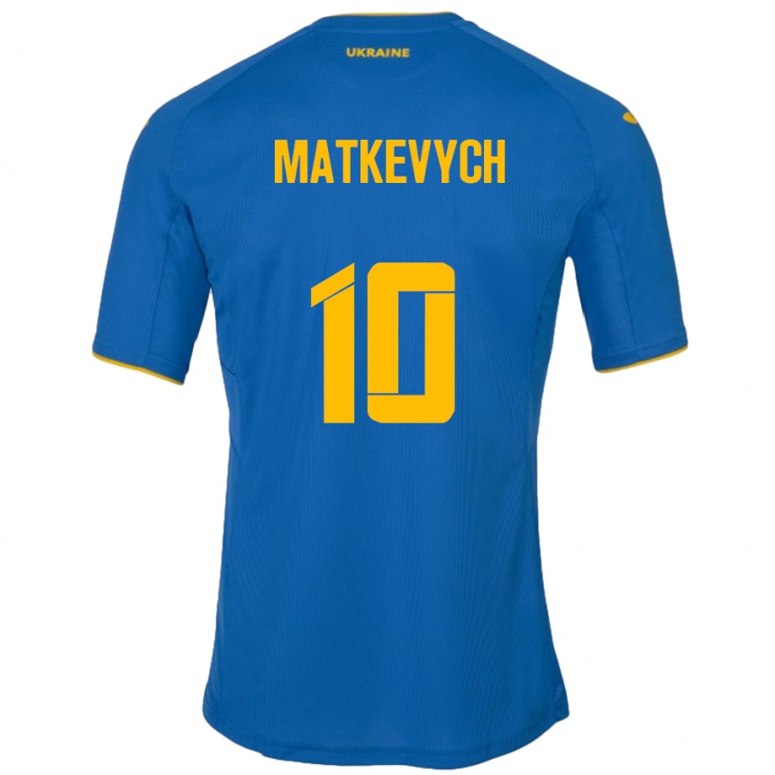 Niño Fútbol Camiseta Ucrania Andriy Matkevych #10 Azul 2ª Equipación 24-26