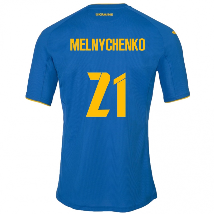 Niño Fútbol Camiseta Ucrania Maksym Melnychenko #21 Azul 2ª Equipación 24-26