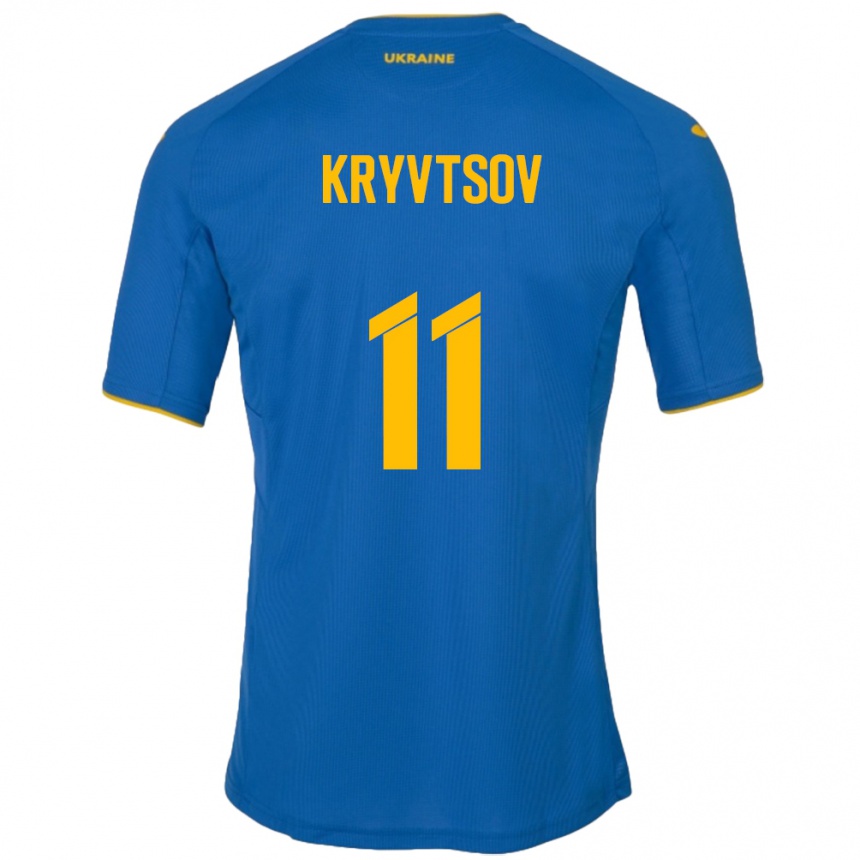 Niño Fútbol Camiseta Ucrania Nikita Kryvtsov #11 Azul 2ª Equipación 24-26