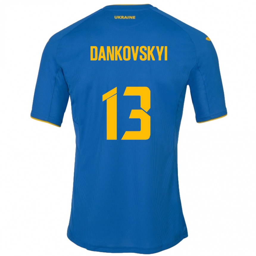 Niño Fútbol Camiseta Ucrania Yegor Dankovskyi #13 Azul 2ª Equipación 24-26