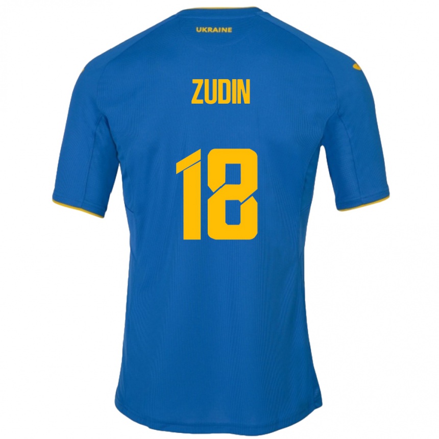 Niño Fútbol Camiseta Ucrania Dmytro Zudin #18 Azul 2ª Equipación 24-26