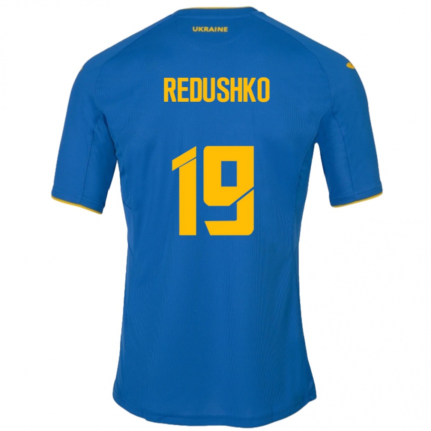 Niño Fútbol Camiseta Ucrania Bogdan Redushko #19 Azul 2ª Equipación 24-26
