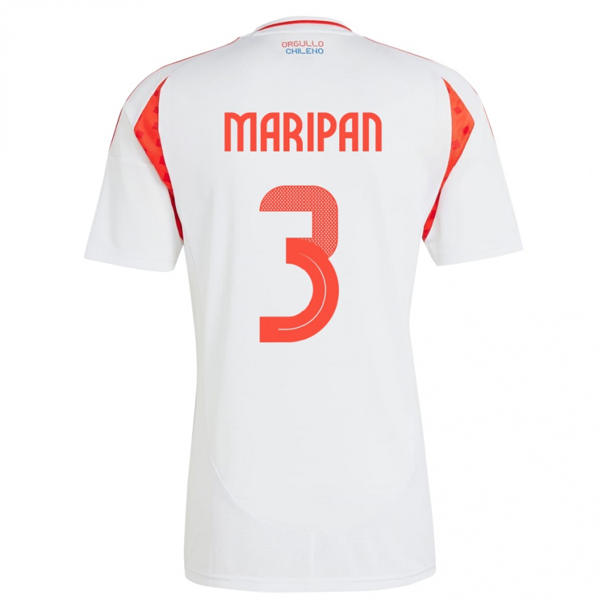 Niño Fútbol Camiseta Chile Guillermo Maripán #3 Blanco 2ª Equipación 24-26