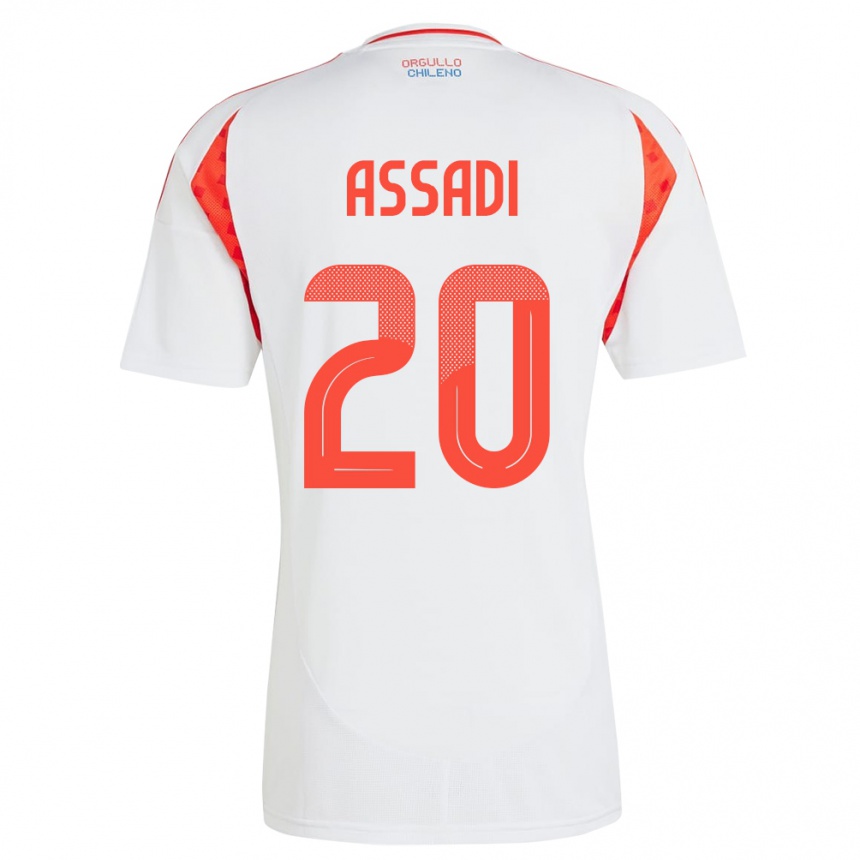 Niño Fútbol Camiseta Chile Lucas Assadi #20 Blanco 2ª Equipación 24-26