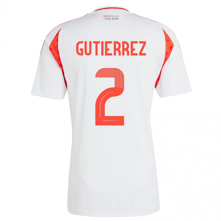 Niño Fútbol Camiseta Chile Joaquín Gutiérrez #2 Blanco 2ª Equipación 24-26