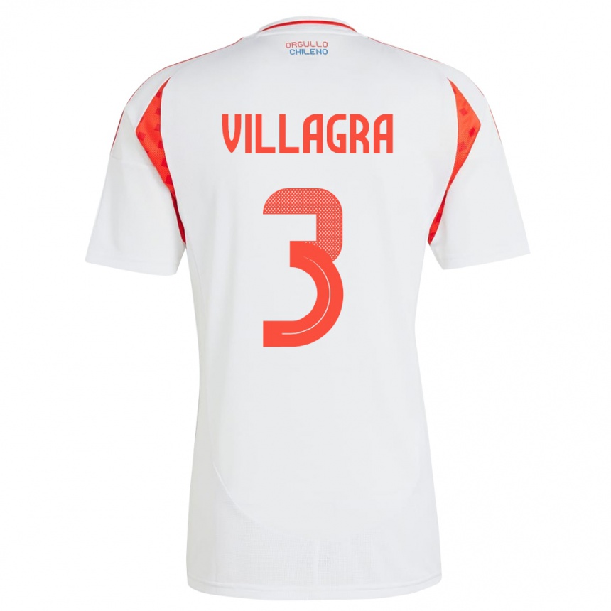 Niño Fútbol Camiseta Chile Jonathan Villagra #3 Blanco 2ª Equipación 24-26