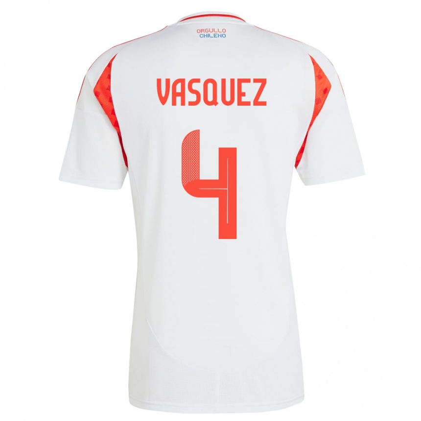 Niño Fútbol Camiseta Chile Matías Vásquez #4 Blanco 2ª Equipación 24-26