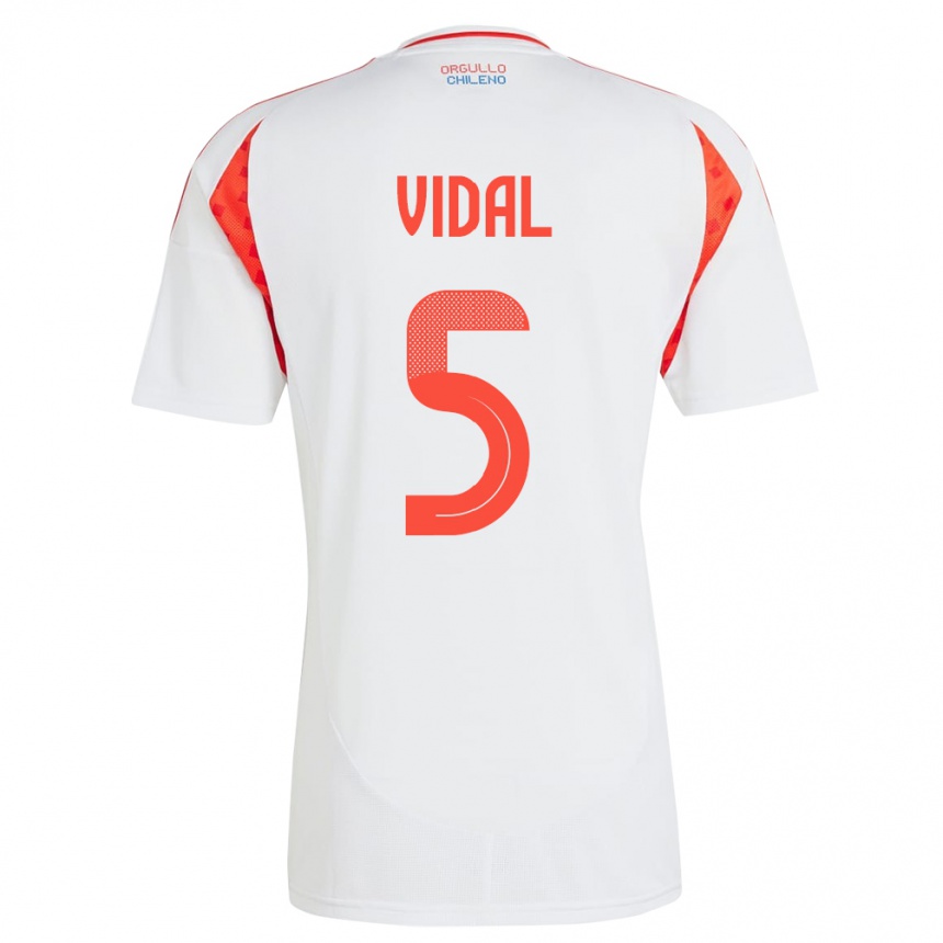 Niño Fútbol Camiseta Chile Valentín Vidal #5 Blanco 2ª Equipación 24-26