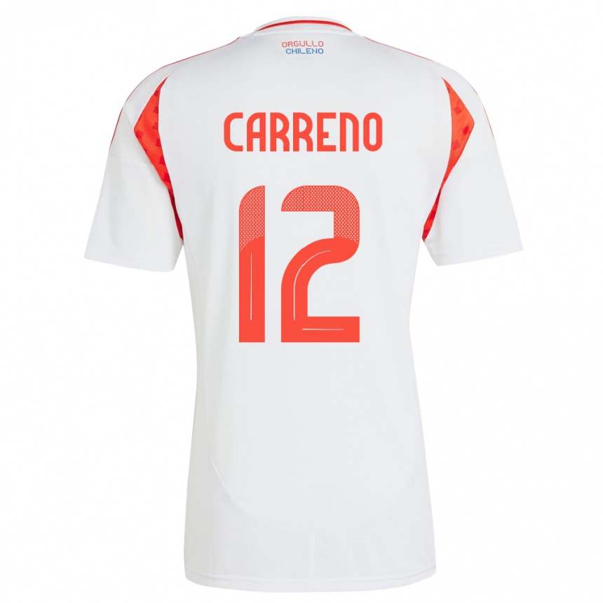 Niño Fútbol Camiseta Chile Diego Carreño #12 Blanco 2ª Equipación 24-26