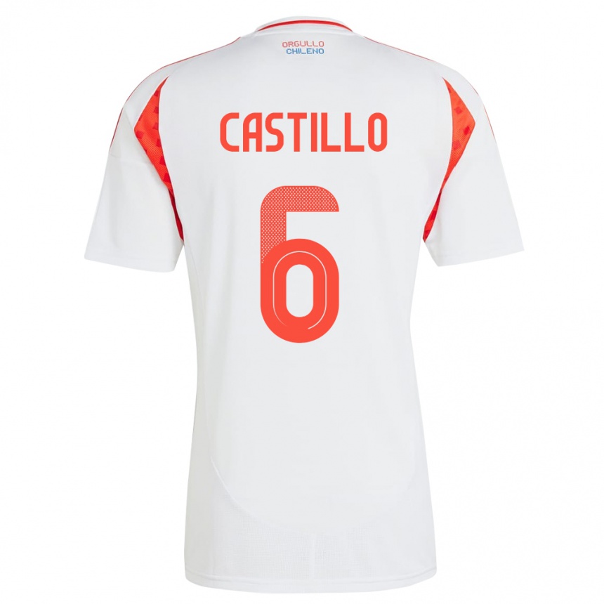 Niño Fútbol Camiseta Chile Cristóbal Castillo #6 Blanco 2ª Equipación 24-26