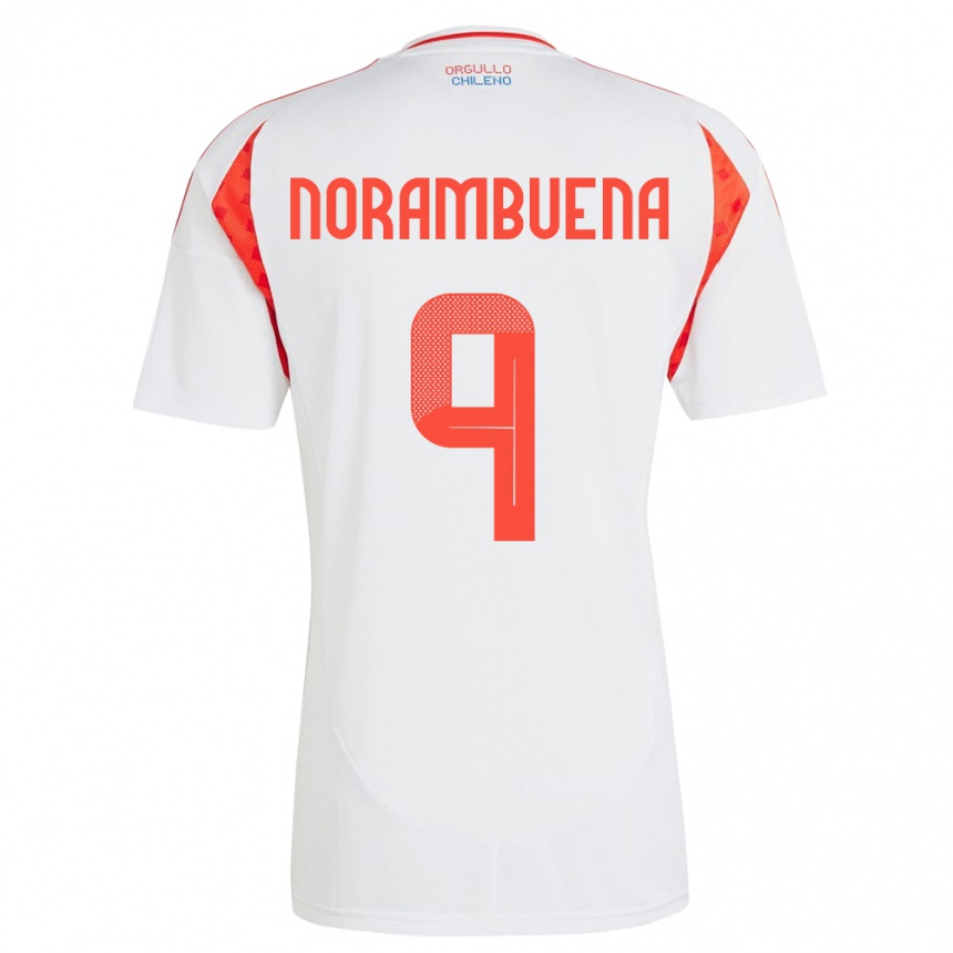 Niño Fútbol Camiseta Chile Gabriel Norambuena #9 Blanco 2ª Equipación 24-26