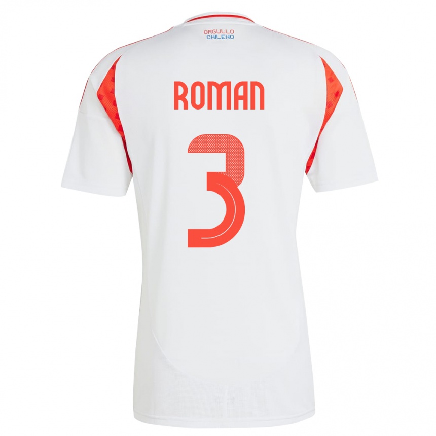 Niño Fútbol Camiseta Chile Iván Román #3 Blanco 2ª Equipación 24-26