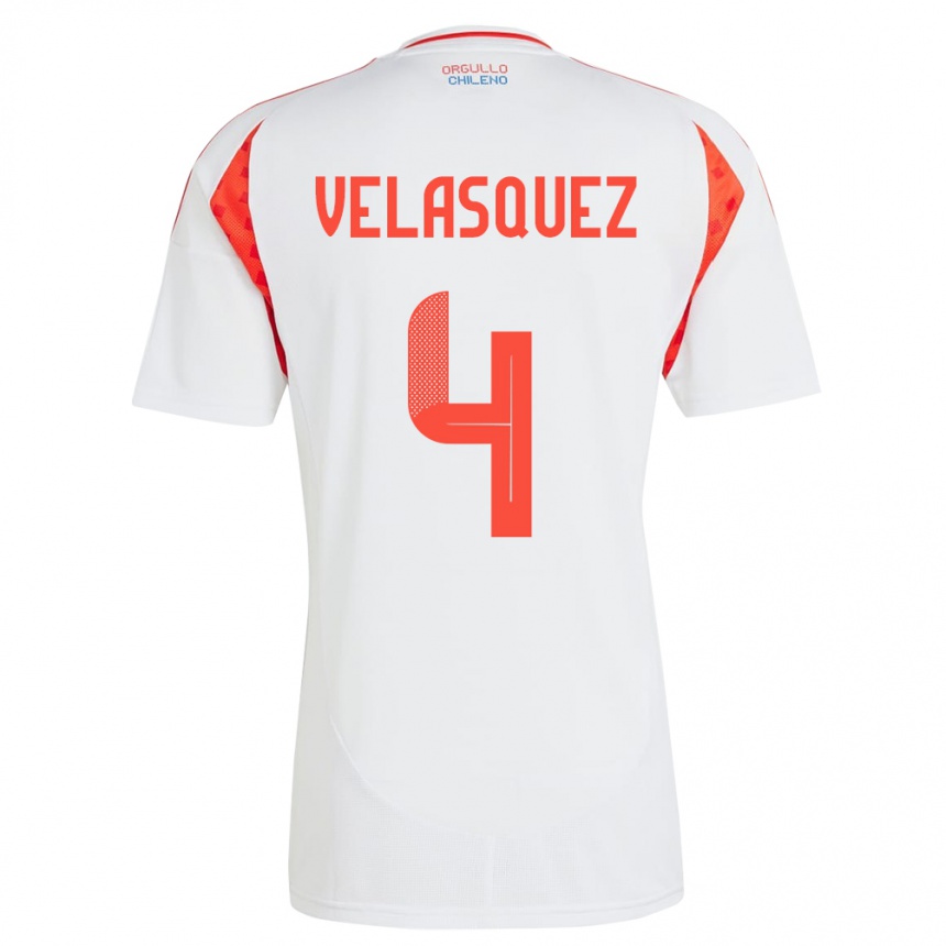 Niño Fútbol Camiseta Chile Lucas Velásquez #4 Blanco 2ª Equipación 24-26