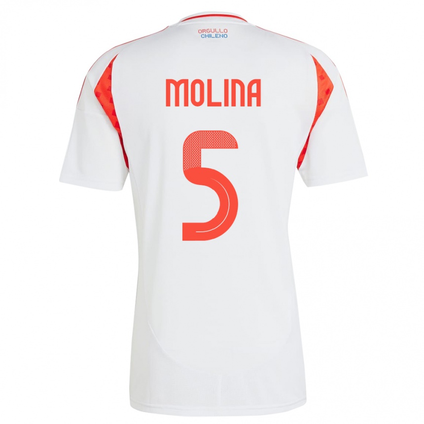 Niño Fútbol Camiseta Chile Benjamín Molina #5 Blanco 2ª Equipación 24-26