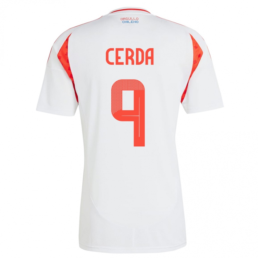 Niño Fútbol Camiseta Chile Axel Cerda #9 Blanco 2ª Equipación 24-26