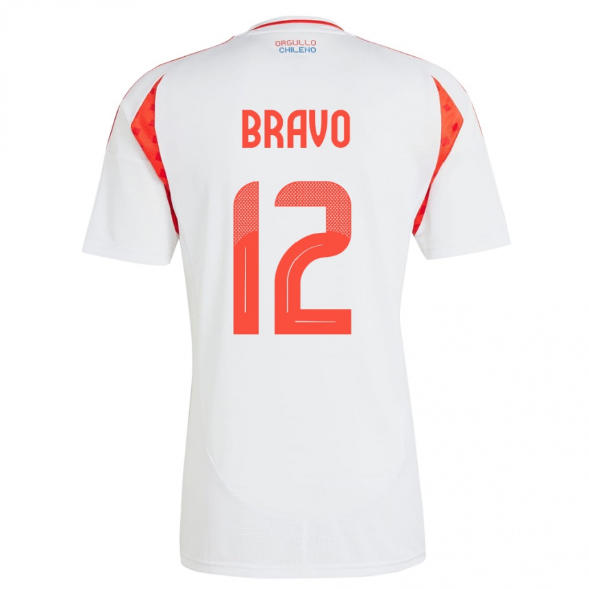 Niño Fútbol Camiseta Chile Christian Bravo #12 Blanco 2ª Equipación 24-26